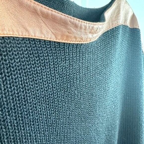 Polo Ralph Lauren Cotton Silk Sweater with Brown Leather Shoulder Accent, Size M - Picture 7 of 8